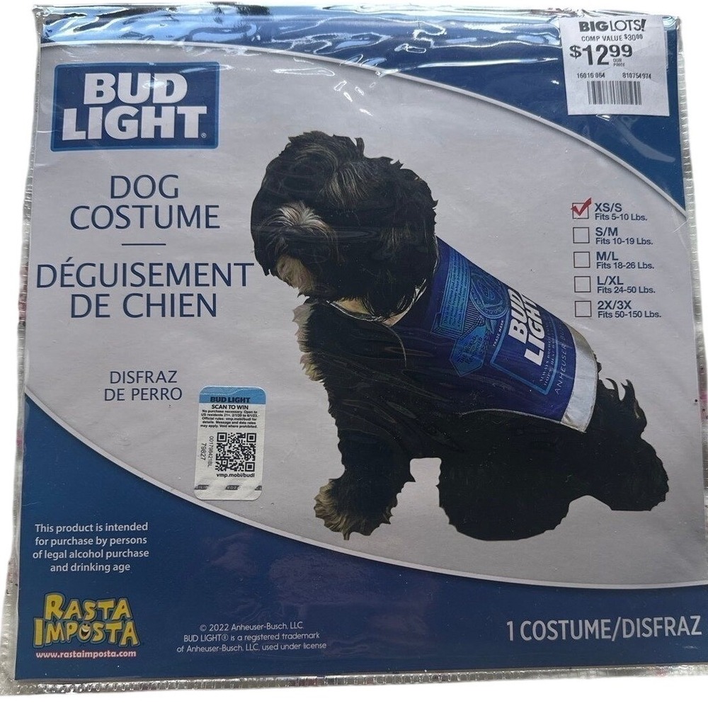 Costume bud light pet costume NWT XS/S